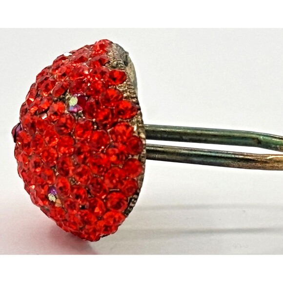 Vintage SOHO Signed‎ Hair Stick Red Crystal Mushroom Jewelry Gold Tone Metal HTF - Picture 10 of 16